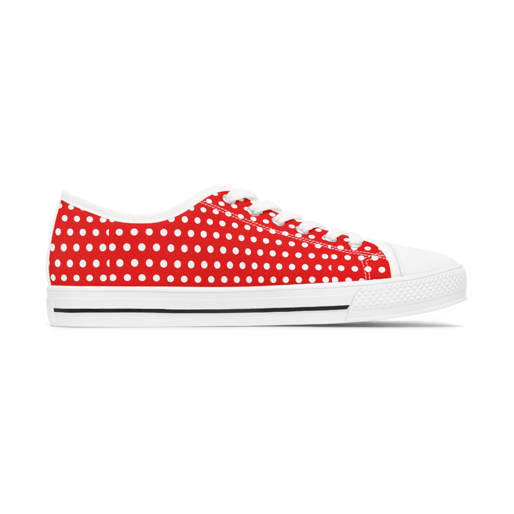 Red-White Dots Women's Low Top Sneakers - SportsGO