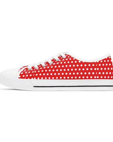 Red-White Dots Women's Low Top Sneakers - SportsGO