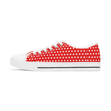 Red-White Dots Women's Low Top Sneakers - SportsGO