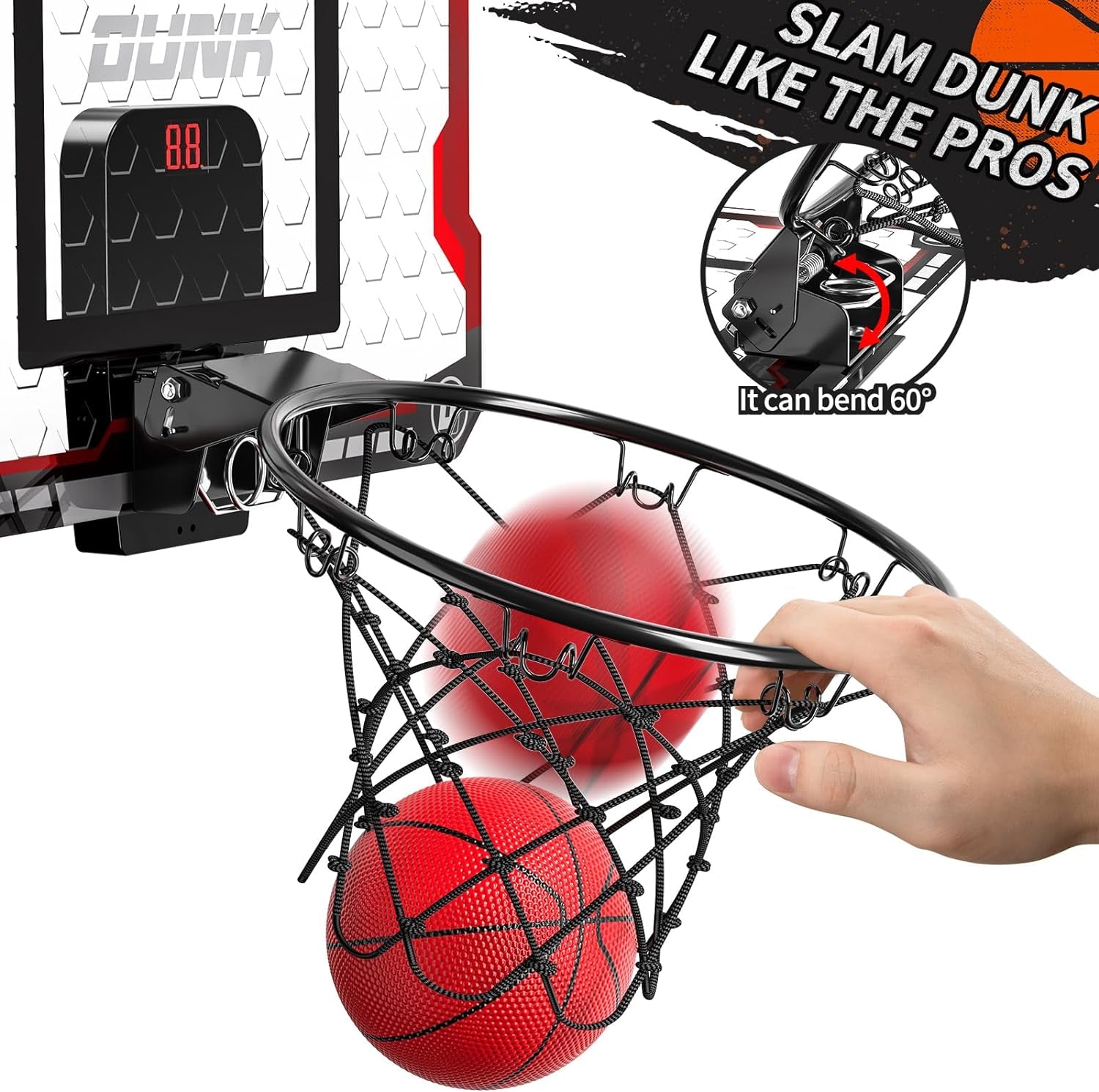 Indoor Basketball Hoop for Kids, Door Room Basketball Hoop,Mini Basketball Hoop with 4 Balls, Basketball Toys for 3 4 5 6 7 8 9 10 11 12 Year Old Boys