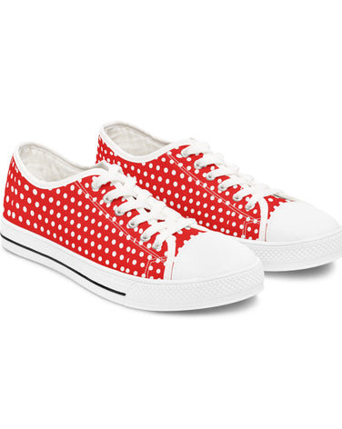 Red-White Dots Women's Low Top Sneakers - SportsGO