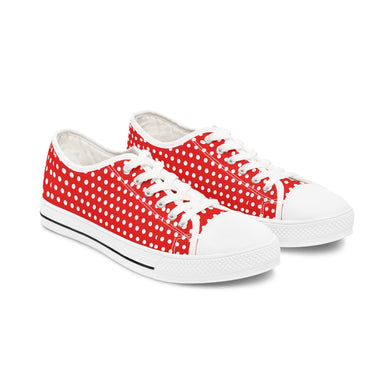 Red-White Dots Women's Low Top Sneakers - SportsGO