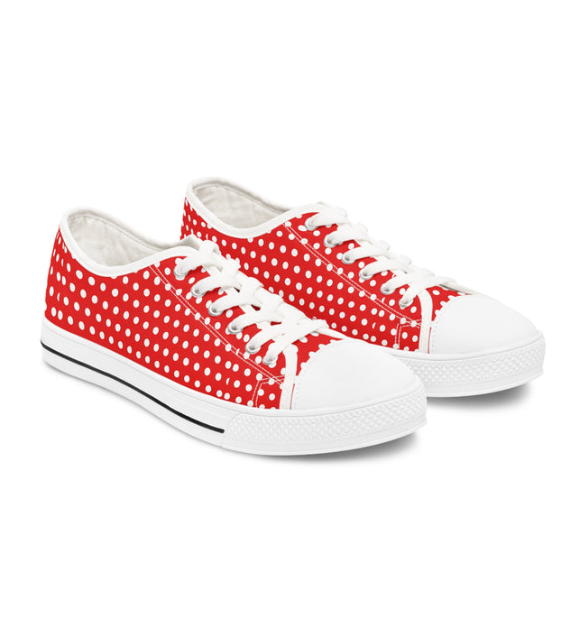 Red-White Dots Women's Low Top Sneakers - SportsGO