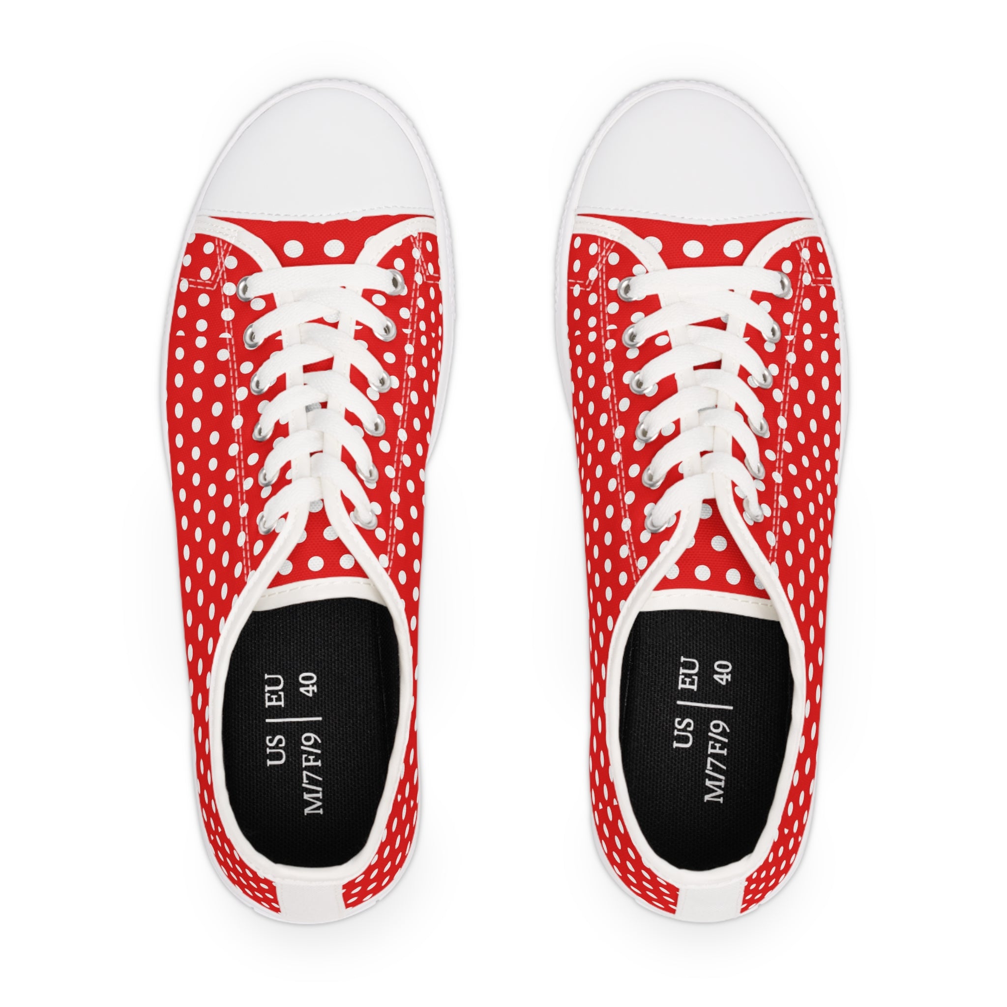 Red-White Dots Women's Low Top Sneakers - SportsGO