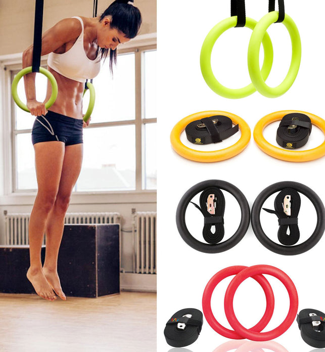 2Pcs High Quality Heavy Duty ABS Plastic 28mm Exercise Fitness Gymnastic Rings With Foam Handle Gym Exercise Crossfit Pull Ups A - SportsGO