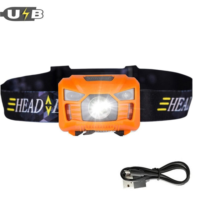 CREE 5W LED Body Motion Sensor Headlamp Mini Headlight Rechargeable Outdoor Camping Flashlight Head Torch Lamp With USB Charging - SportsGO