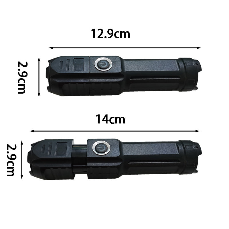 New Telescopic Zoom Glare Flashlight USB Charging Compact Portable Spotlight Long-Range Floodlight Outdoor Lighting - SportsGO
