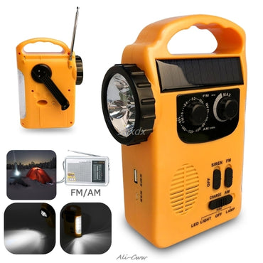 Outdoor Emergency Hand Crank Solar Dynamo AM/FM Radios Power Bank with LED Lamp - SportsGO