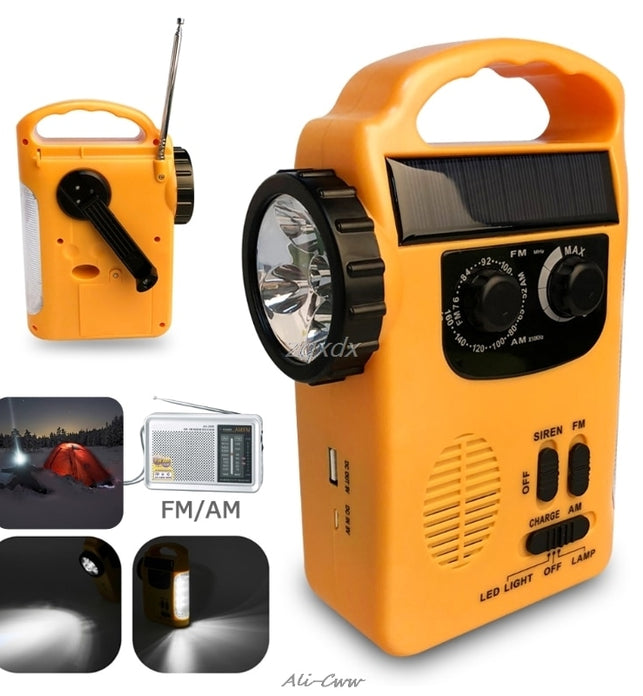 Outdoor Emergency Hand Crank Solar Dynamo AM/FM Radios Power Bank with LED Lamp - SportsGO