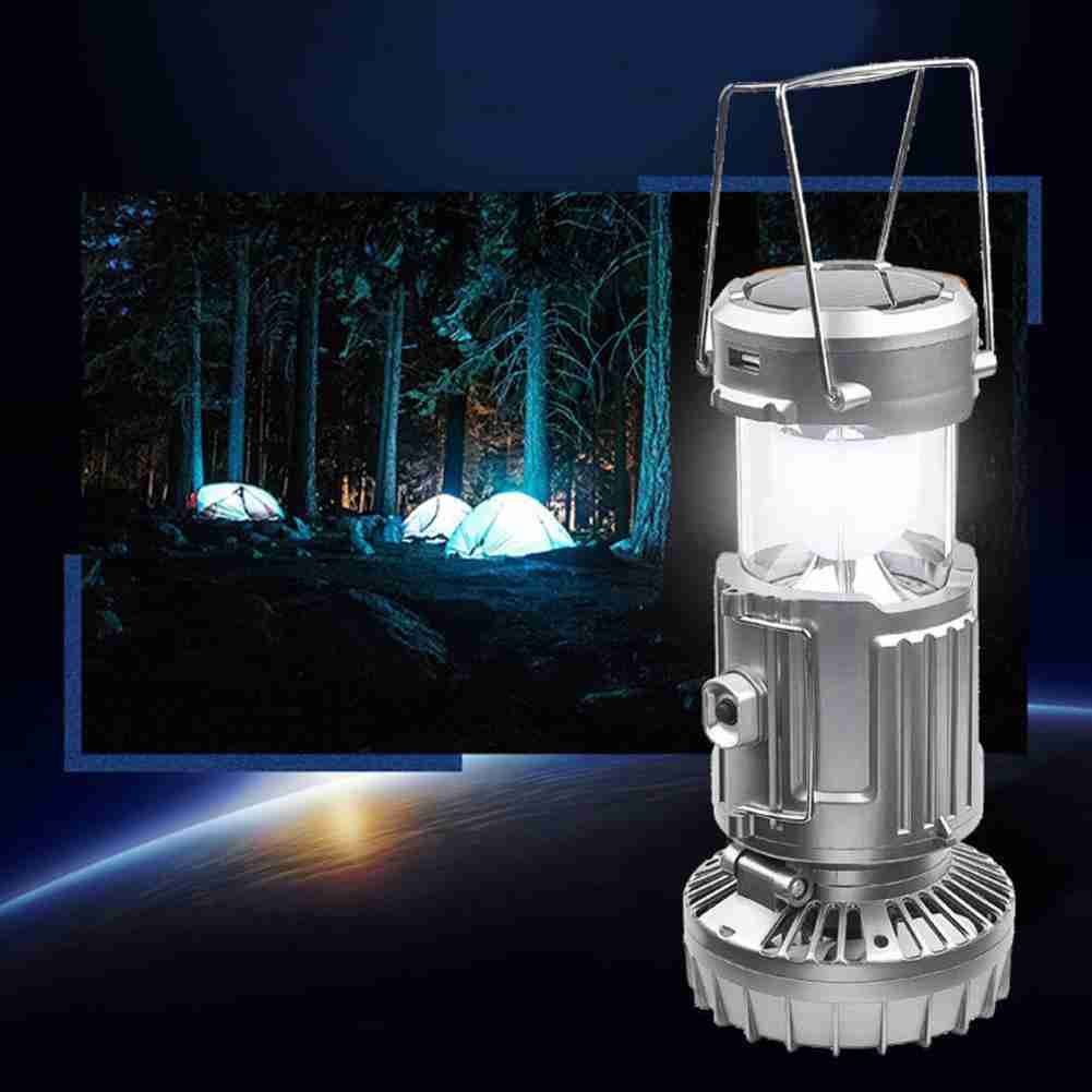 Portable Outdoor LED Camping Lantern With Fan Solar Charge Rechargeable Light Hanging Tent Lamp Fish Flashlight - SportsGO