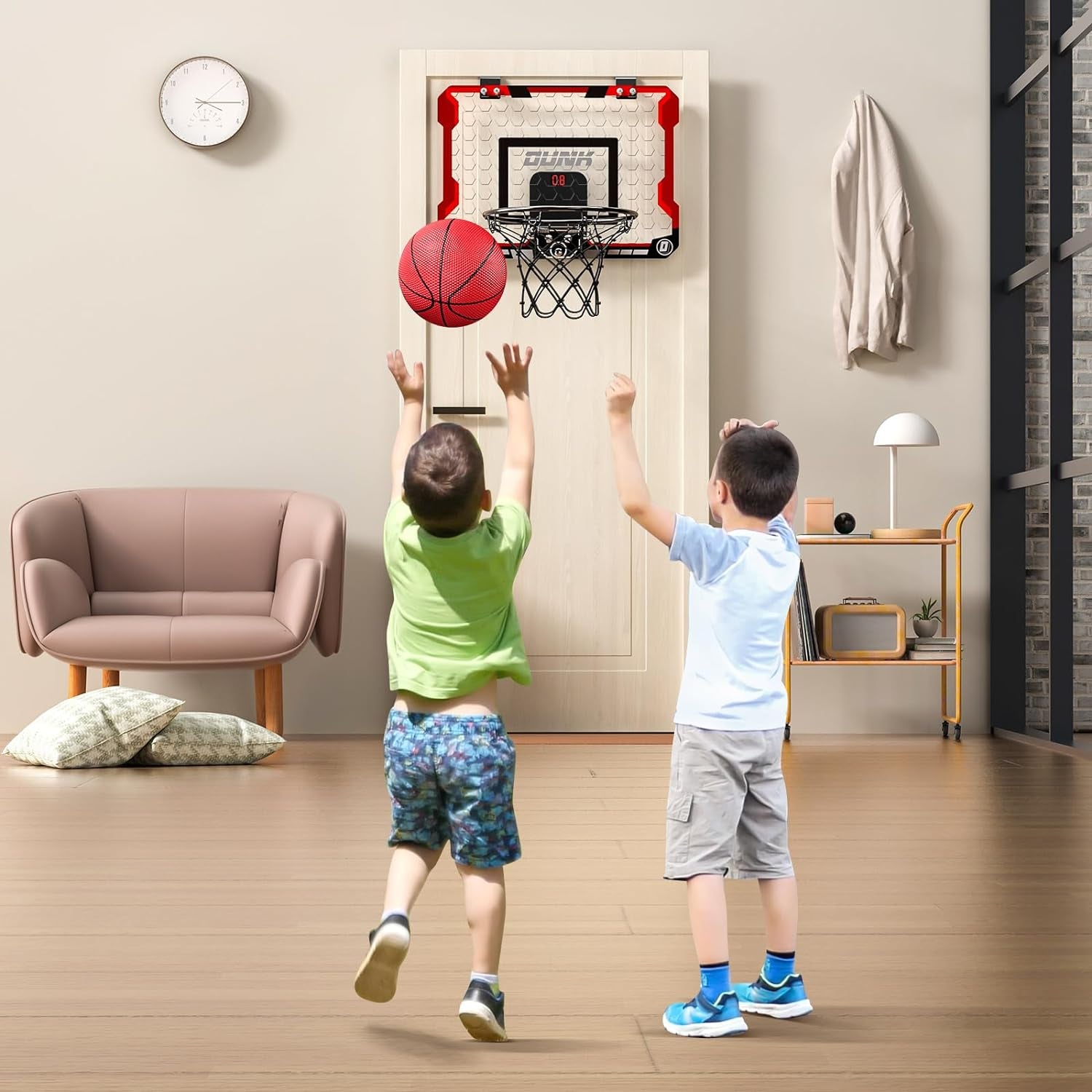 Indoor Basketball Hoop for Kids, Door Room Basketball Hoop,Mini Basketball Hoop with 4 Balls, Basketball Toys for 3 4 5 6 7 8 9 10 11 12 Year Old Boys