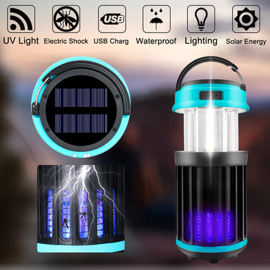 Solar LED Electric Shock Mosquito Killer Lamp Outdoor Waterproof USB Rechargeable Lighting Mosquito Trap - SportsGO