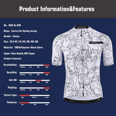 KEMALOCE Breathable Unisex White Cartoon Cat Cycling Jersey Spring Anti-Pilling Eco-Friendly Bike Clothing Top Road Team Bicycle - SportsGO