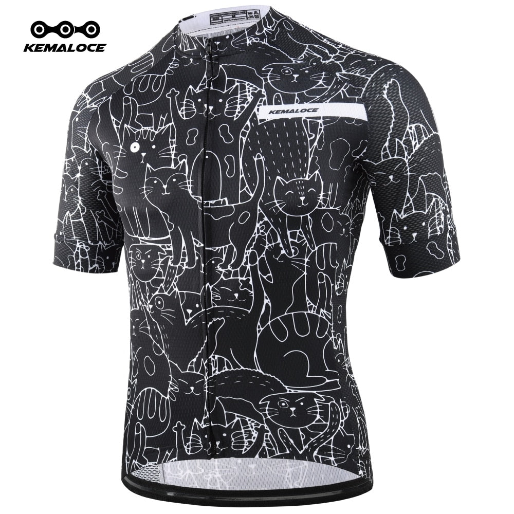 KEMALOCE Breathable Unisex White Cartoon Cat Cycling Jersey Spring Anti-Pilling Eco-Friendly Bike Clothing Top Road Team Bicycle - SportsGO