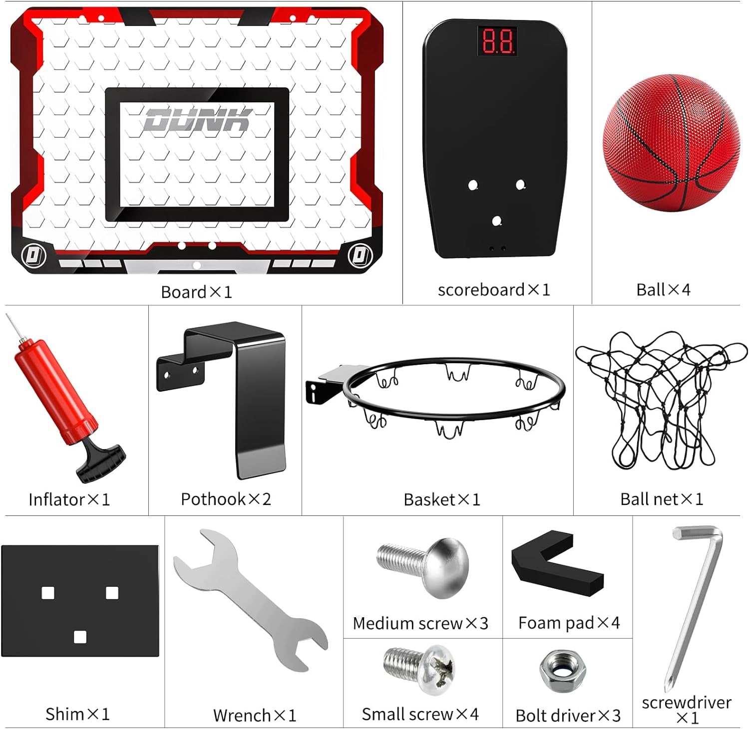 Indoor Basketball Hoop for Kids, Door Room Basketball Hoop,Mini Basketball Hoop with 4 Balls, Basketball Toys for 3 4 5 6 7 8 9 10 11 12 Year Old Boys