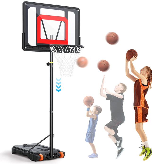 Portable Basketball Hoop Outdoor, 5Ft-7Ft Height Adjustable Basketball Goal System with Wheels for Kids Teenagers Youth Indoor Outdoor