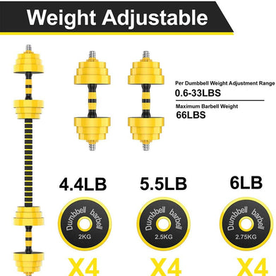 Adjustable Dumbbell Barbell, Free Weights 2-In-1 Dumbbell Barbell Set, Non-Slip Hand Dumbbell for Home, Gym, Office