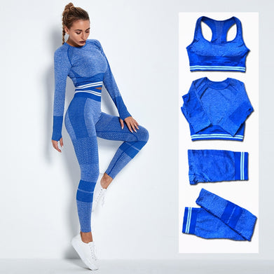 4Pcs Women Vital Seamless Yoga Set Sports Bra+Crop Top Shirts+Shorts+High Waist Leggings Gym Clothing Sports Wear For Women - SportsGO