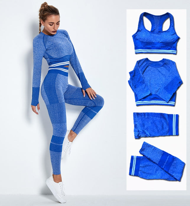 4Pcs Women Vital Seamless Yoga Set Sports Bra+Crop Top Shirts+Shorts+High Waist Leggings Gym Clothing Sports Wear For Women - SportsGO