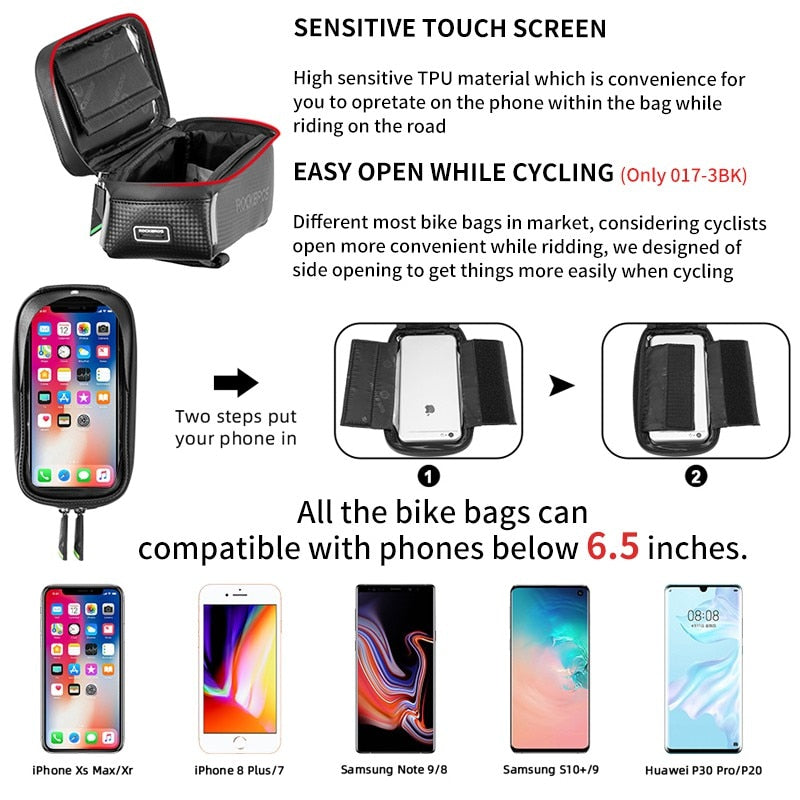 ROCKBROS Bicycle Bag Waterproof Touch Screen Cycling Bag Top Front Tube Frame MTB Road Bike Bag 6.5 Phone Case Bike Accessories - SportsGO