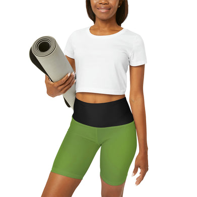 Green High Waisted Yoga Shorts - SportsGO