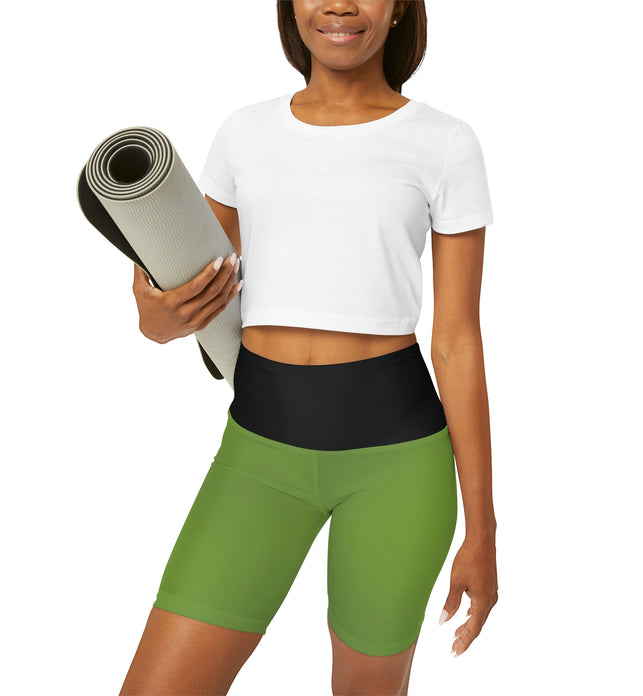 Green High Waisted Yoga Shorts - SportsGO