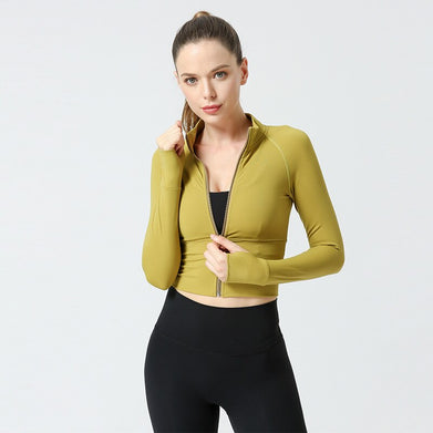 Nude Zipper Fitness Gym tops Long Sleeve yoga shirts Autumn and winter Slim running jacket Quick dry sports jackets coats - SportsGO