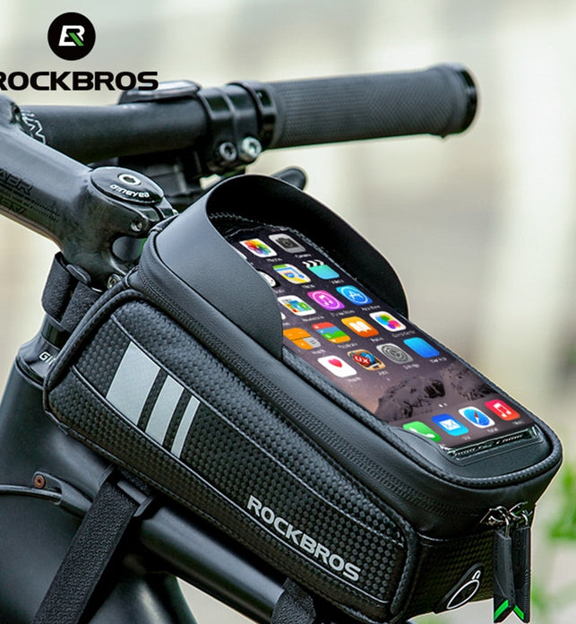 ROCKBROS Bicycle Bag Waterproof Touch Screen Cycling Bag Top Front Tube Frame MTB Road Bike Bag 6.5 Phone Case Bike Accessories - SportsGO