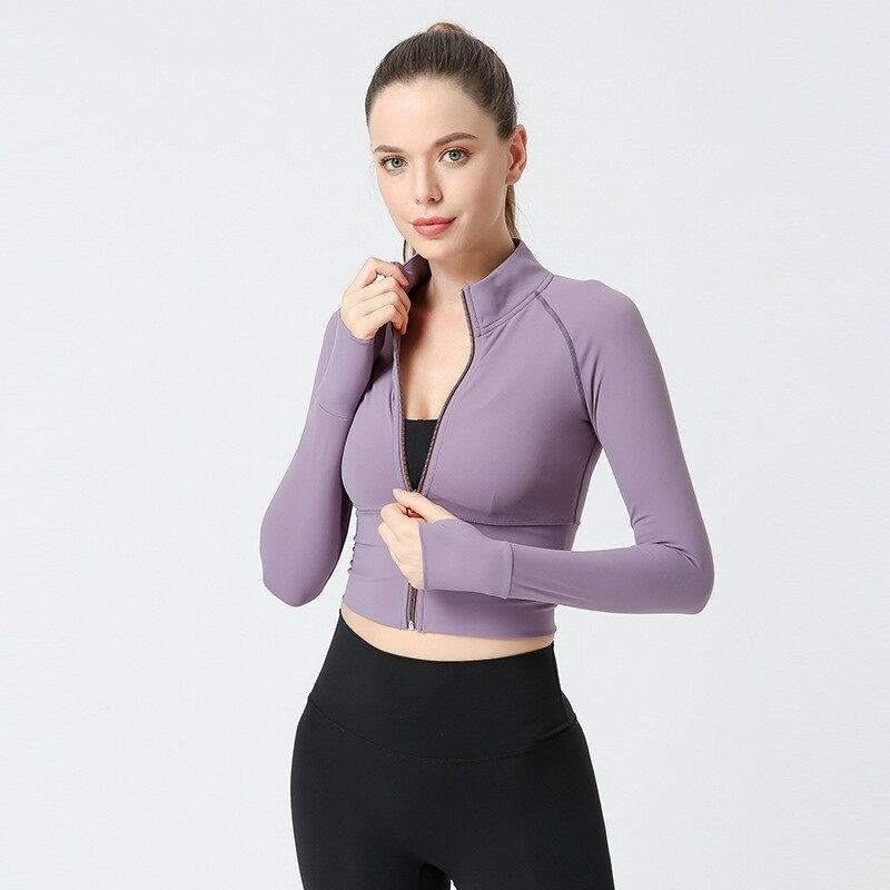 Nude Zipper Fitness Gym tops Long Sleeve yoga shirts Autumn and winter Slim running jacket Quick dry sports jackets coats - SportsGO