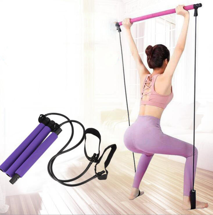 Fitness Pilates Bar Kit with Resistance Band Portable Fitness Pilate Stick Crossfit Bodybuild Yoga Elastic Band Exercise Workout - SportsGO