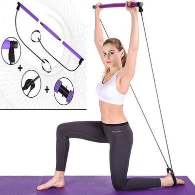 Fitness Pilates Bar Kit with Resistance Band Portable Fitness Pilate Stick Crossfit Bodybuild Yoga Elastic Band Exercise Workout - SportsGO