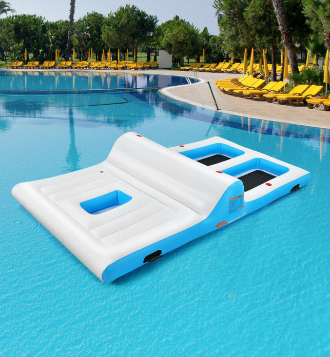 Floating 4-Person Inflatable Lounge Raft with 130W Electric Air - SportsGO